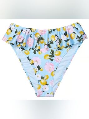 S VS Swim High Waist Ruffle Cheeky Bikini Bottom Blue Lemon